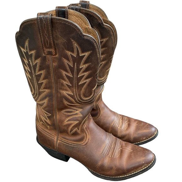 Ariat Shoes - Ariat Heritage Embroidered Western Boots Womens7 Distressed Brown Leather PullOn